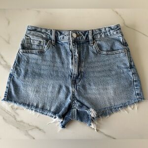 PacSun Blue Stretch High Rise Jean Shorts with Raw Hem, Size 26